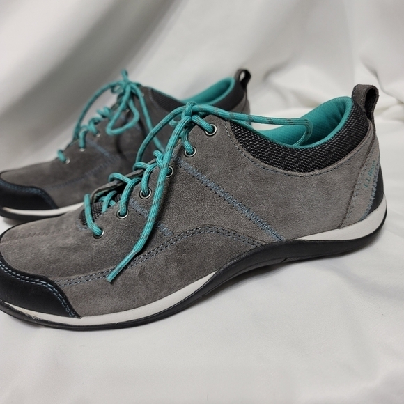 L. L. Bean Women's BeanSport Suade Casual Lace-Up Shoes Grey / Teal size 7.5 - Picture 2 of 14